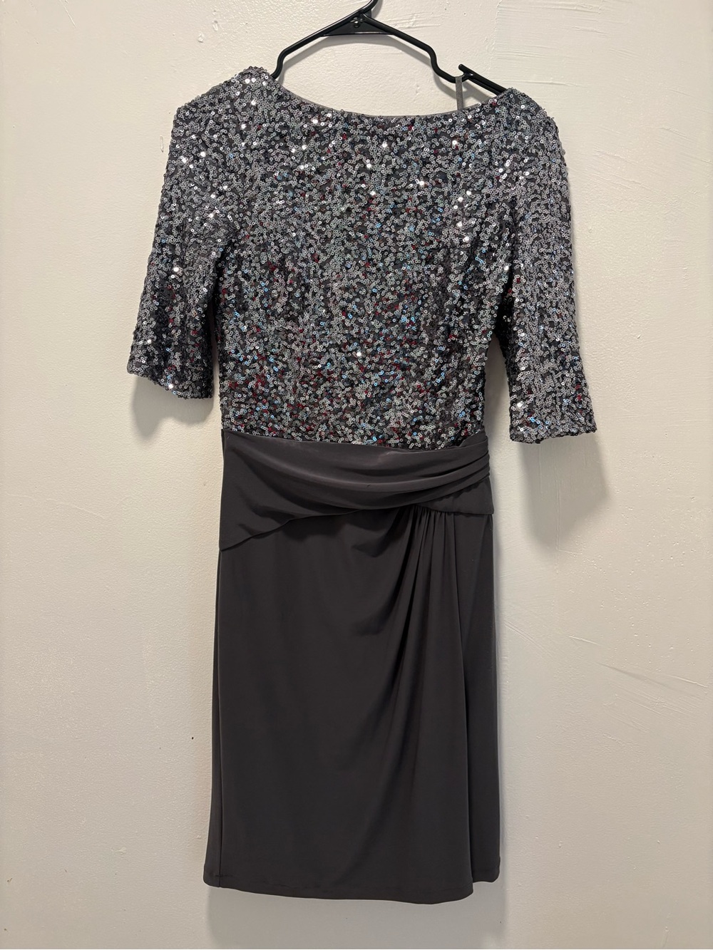 Ralph Lauren Silver Sequin Bodice Black Midi Dress
